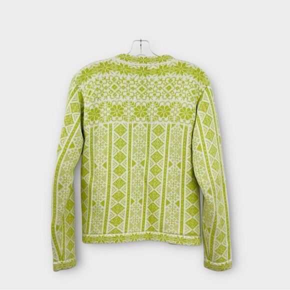 Planet Earth Full Zip Wool Fair Isle Cardigan Sweater In Green/White Size M - Picture 5 of 6
